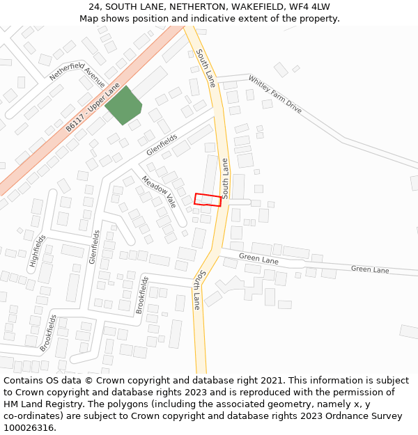 24, SOUTH LANE, NETHERTON, WAKEFIELD, WF4 4LW: Location map and indicative extent of plot