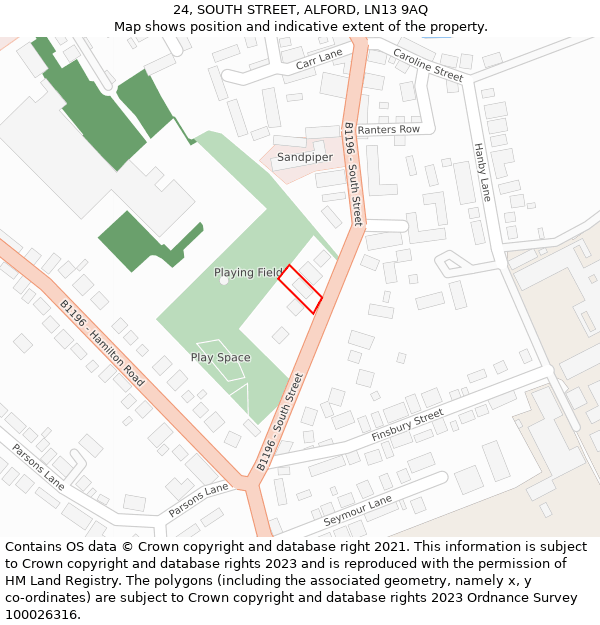 24, SOUTH STREET, ALFORD, LN13 9AQ: Location map and indicative extent of plot