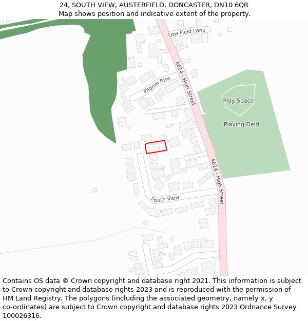 24, SOUTH VIEW, AUSTERFIELD, DONCASTER, DN10 6QR: Location map and indicative extent of plot