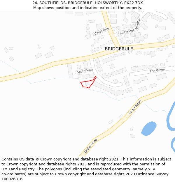 24, SOUTHFIELDS, BRIDGERULE, HOLSWORTHY, EX22 7DX: Location map and indicative extent of plot