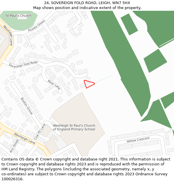 24, SOVEREIGN FOLD ROAD, LEIGH, WN7 5HX: Location map and indicative extent of plot