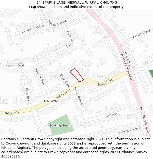 24, SPARKS LANE, HESWALL, WIRRAL, CH61 7XG: Location map and indicative extent of plot