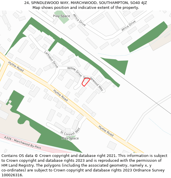 24, SPINDLEWOOD WAY, MARCHWOOD, SOUTHAMPTON, SO40 4JZ: Location map and indicative extent of plot