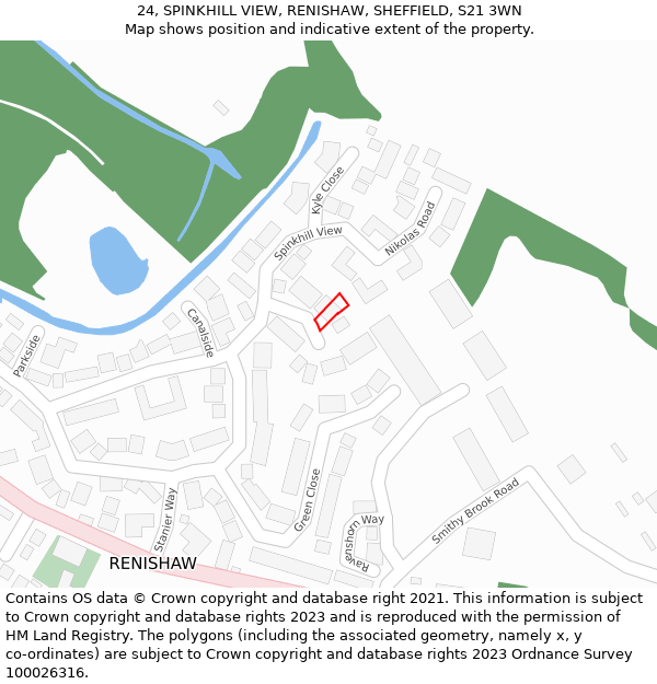 24, SPINKHILL VIEW, RENISHAW, SHEFFIELD, S21 3WN: Location map and indicative extent of plot