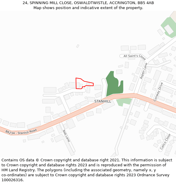 24, SPINNING MILL CLOSE, OSWALDTWISTLE, ACCRINGTON, BB5 4AB: Location map and indicative extent of plot