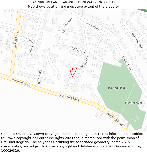 24, SPRING LANE, FARNSFIELD, NEWARK, NG22 8LD: Location map and indicative extent of plot