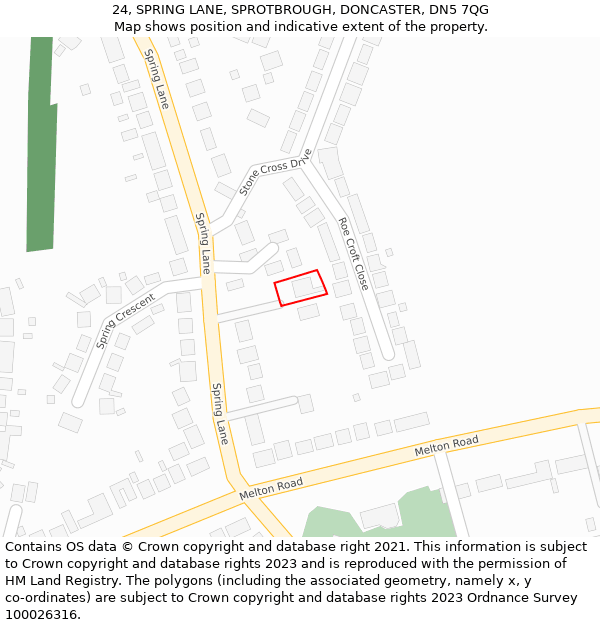 24, SPRING LANE, SPROTBROUGH, DONCASTER, DN5 7QG: Location map and indicative extent of plot