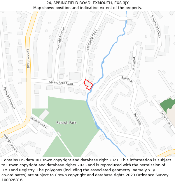 24, SPRINGFIELD ROAD, EXMOUTH, EX8 3JY: Location map and indicative extent of plot