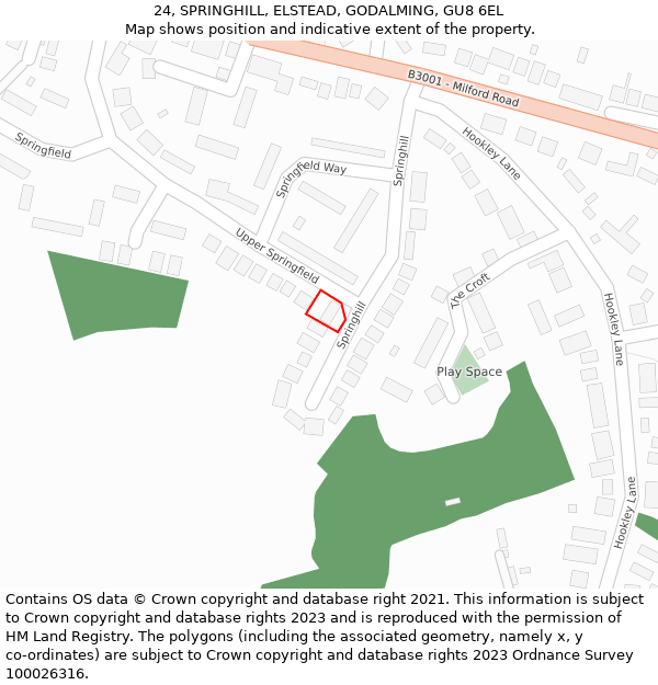 24, SPRINGHILL, ELSTEAD, GODALMING, GU8 6EL: Location map and indicative extent of plot