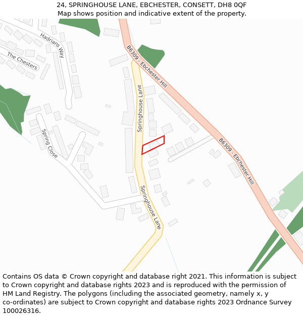 24, SPRINGHOUSE LANE, EBCHESTER, CONSETT, DH8 0QF: Location map and indicative extent of plot