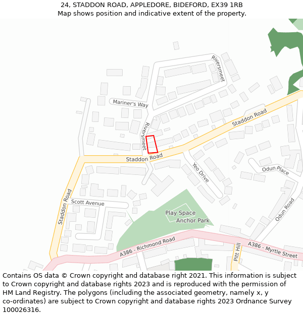 24, STADDON ROAD, APPLEDORE, BIDEFORD, EX39 1RB: Location map and indicative extent of plot