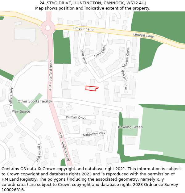 24, STAG DRIVE, HUNTINGTON, CANNOCK, WS12 4UJ: Location map and indicative extent of plot