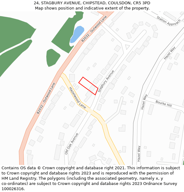 24, STAGBURY AVENUE, CHIPSTEAD, COULSDON, CR5 3PD: Location map and indicative extent of plot