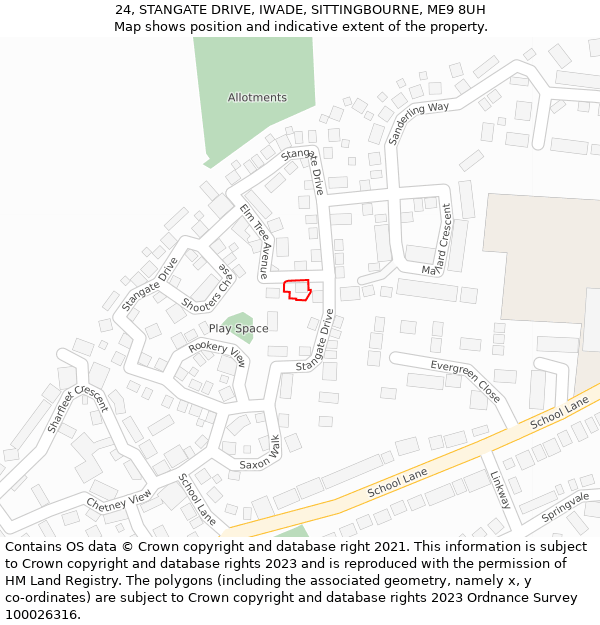 24, STANGATE DRIVE, IWADE, SITTINGBOURNE, ME9 8UH: Location map and indicative extent of plot