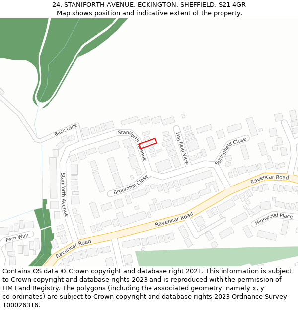 24, STANIFORTH AVENUE, ECKINGTON, SHEFFIELD, S21 4GR: Location map and indicative extent of plot