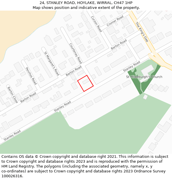 24, STANLEY ROAD, HOYLAKE, WIRRAL, CH47 1HP: Location map and indicative extent of plot