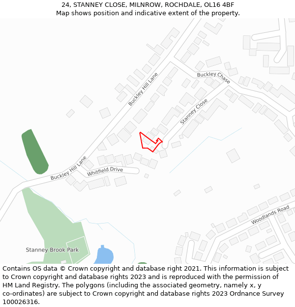 24, STANNEY CLOSE, MILNROW, ROCHDALE, OL16 4BF: Location map and indicative extent of plot