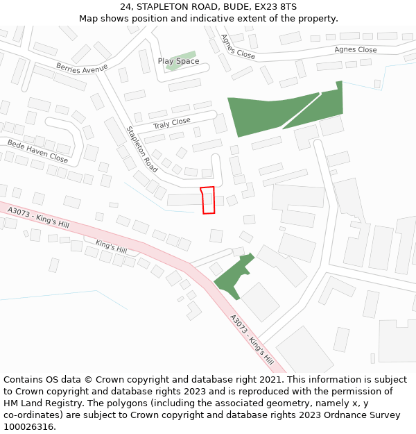24, STAPLETON ROAD, BUDE, EX23 8TS: Location map and indicative extent of plot