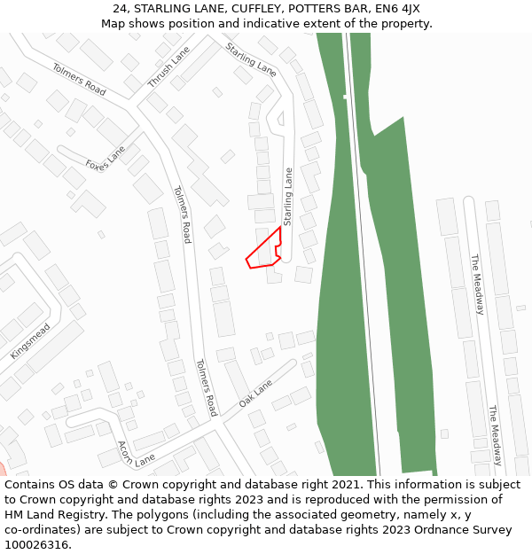 24, STARLING LANE, CUFFLEY, POTTERS BAR, EN6 4JX: Location map and indicative extent of plot