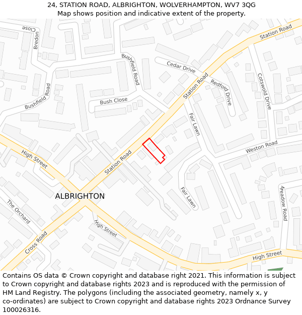 24, STATION ROAD, ALBRIGHTON, WOLVERHAMPTON, WV7 3QG: Location map and indicative extent of plot