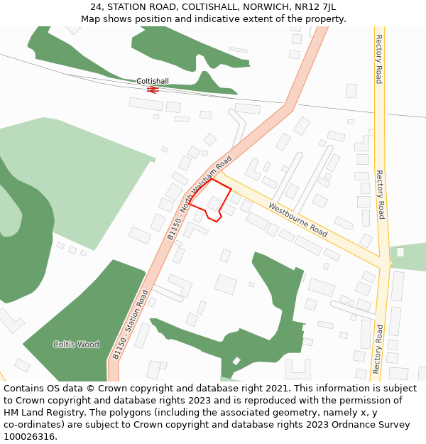 24, STATION ROAD, COLTISHALL, NORWICH, NR12 7JL: Location map and indicative extent of plot