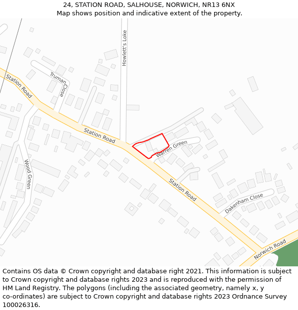 24, STATION ROAD, SALHOUSE, NORWICH, NR13 6NX: Location map and indicative extent of plot