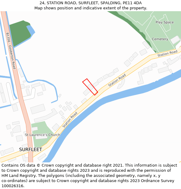 24, STATION ROAD, SURFLEET, SPALDING, PE11 4DA: Location map and indicative extent of plot