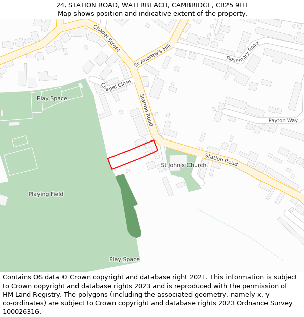 24, STATION ROAD, WATERBEACH, CAMBRIDGE, CB25 9HT: Location map and indicative extent of plot