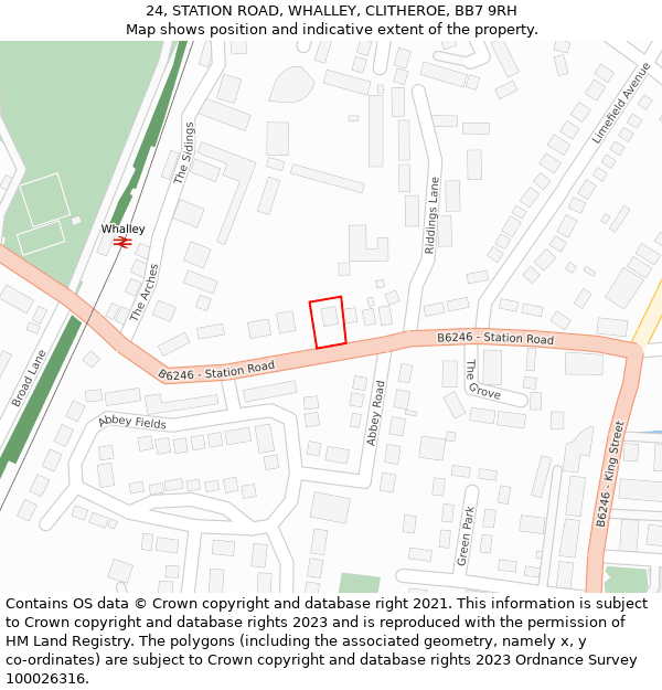 24, STATION ROAD, WHALLEY, CLITHEROE, BB7 9RH: Location map and indicative extent of plot