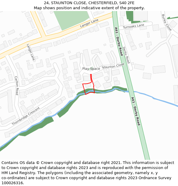 24, STAUNTON CLOSE, CHESTERFIELD, S40 2FE: Location map and indicative extent of plot