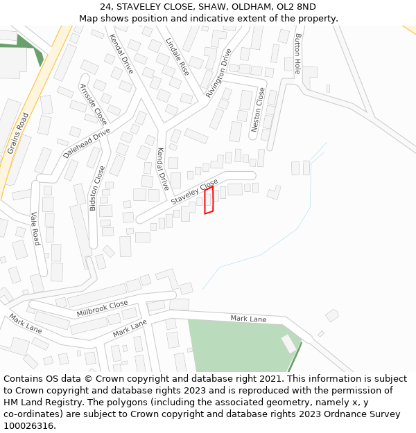 24, STAVELEY CLOSE, SHAW, OLDHAM, OL2 8ND: Location map and indicative extent of plot