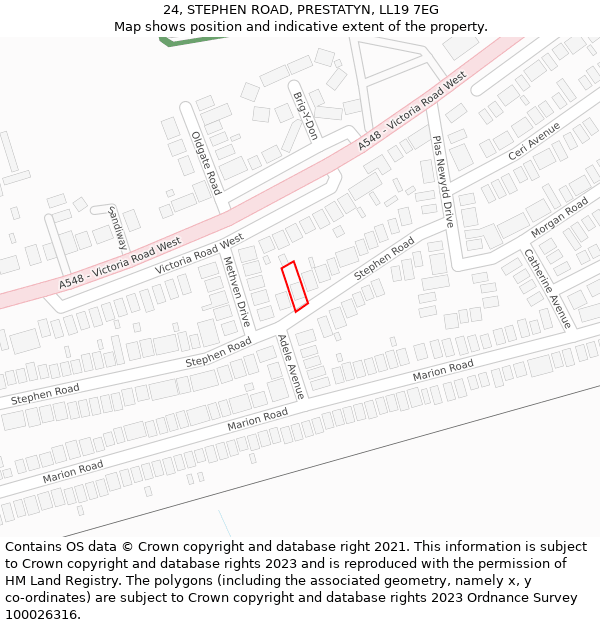 24, STEPHEN ROAD, PRESTATYN, LL19 7EG: Location map and indicative extent of plot