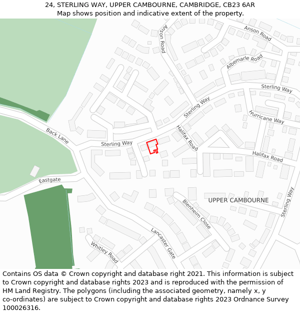 24, STERLING WAY, UPPER CAMBOURNE, CAMBRIDGE, CB23 6AR: Location map and indicative extent of plot