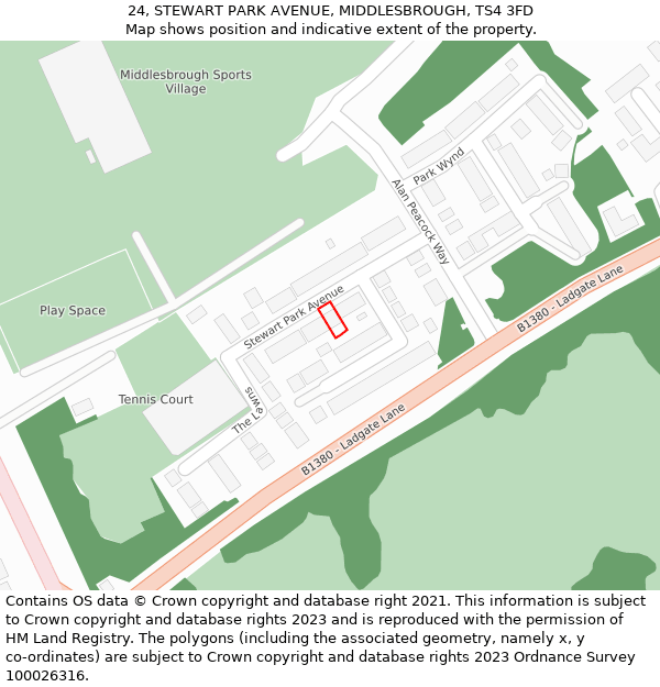 24, STEWART PARK AVENUE, MIDDLESBROUGH, TS4 3FD: Location map and indicative extent of plot