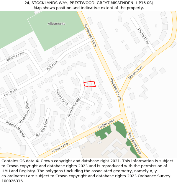 24, STOCKLANDS WAY, PRESTWOOD, GREAT MISSENDEN, HP16 0SJ: Location map and indicative extent of plot