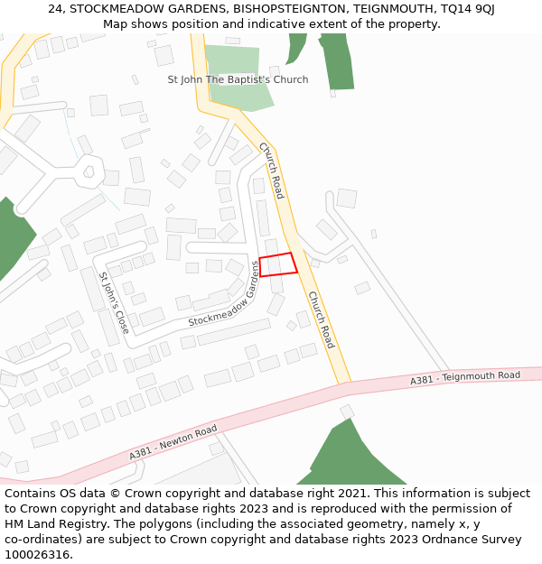 24, STOCKMEADOW GARDENS, BISHOPSTEIGNTON, TEIGNMOUTH, TQ14 9QJ: Location map and indicative extent of plot