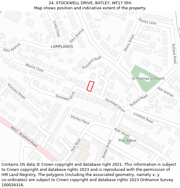 24, STOCKWELL DRIVE, BATLEY, WF17 5PA: Location map and indicative extent of plot