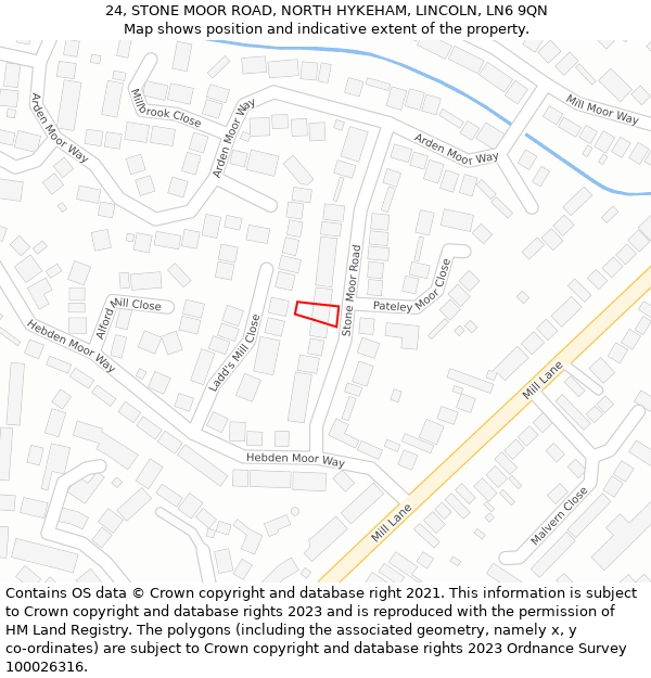 24, STONE MOOR ROAD, NORTH HYKEHAM, LINCOLN, LN6 9QN: Location map and indicative extent of plot