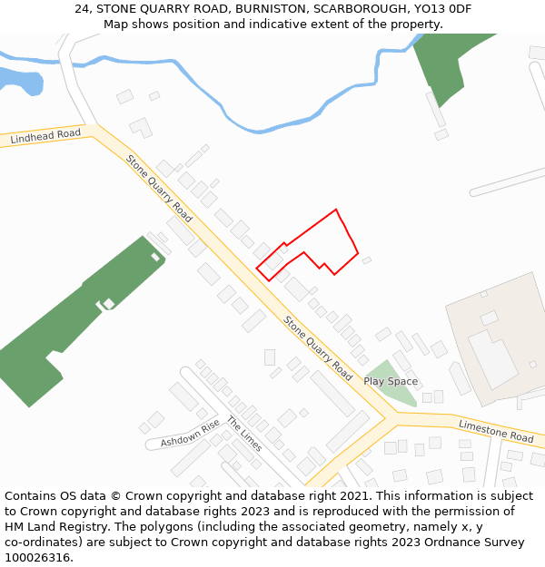 24, STONE QUARRY ROAD, BURNISTON, SCARBOROUGH, YO13 0DF: Location map and indicative extent of plot