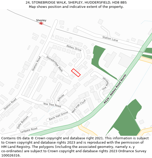 24, STONEBRIDGE WALK, SHEPLEY, HUDDERSFIELD, HD8 8BS: Location map and indicative extent of plot