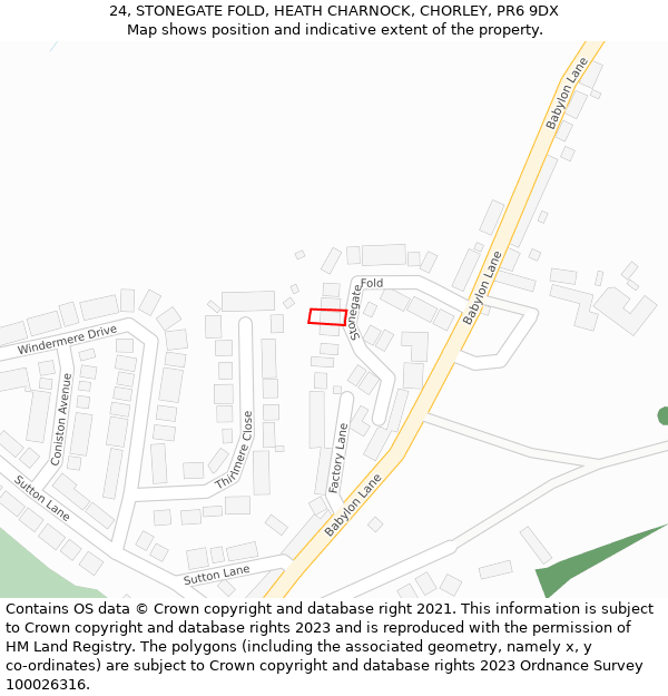 24, STONEGATE FOLD, HEATH CHARNOCK, CHORLEY, PR6 9DX: Location map and indicative extent of plot