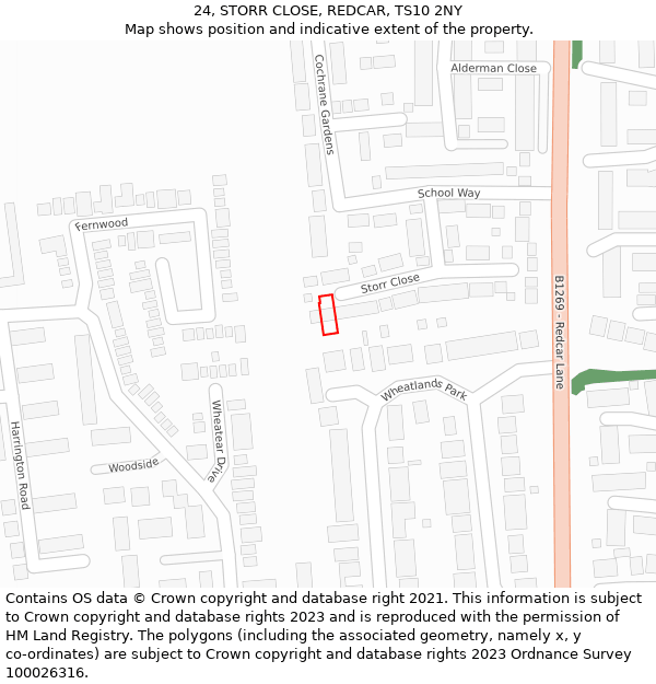 24, STORR CLOSE, REDCAR, TS10 2NY: Location map and indicative extent of plot