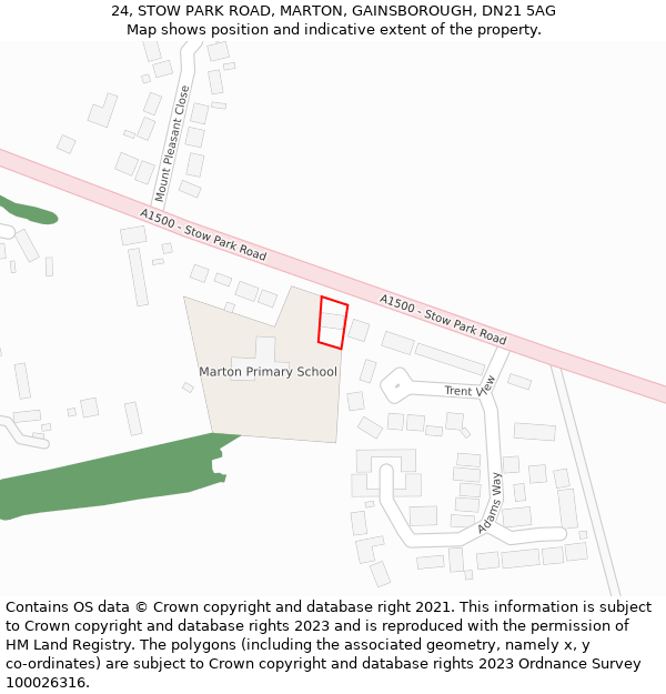 24, STOW PARK ROAD, MARTON, GAINSBOROUGH, DN21 5AG: Location map and indicative extent of plot