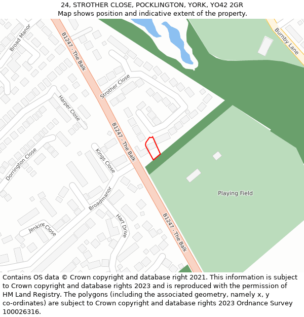 24, STROTHER CLOSE, POCKLINGTON, YORK, YO42 2GR: Location map and indicative extent of plot