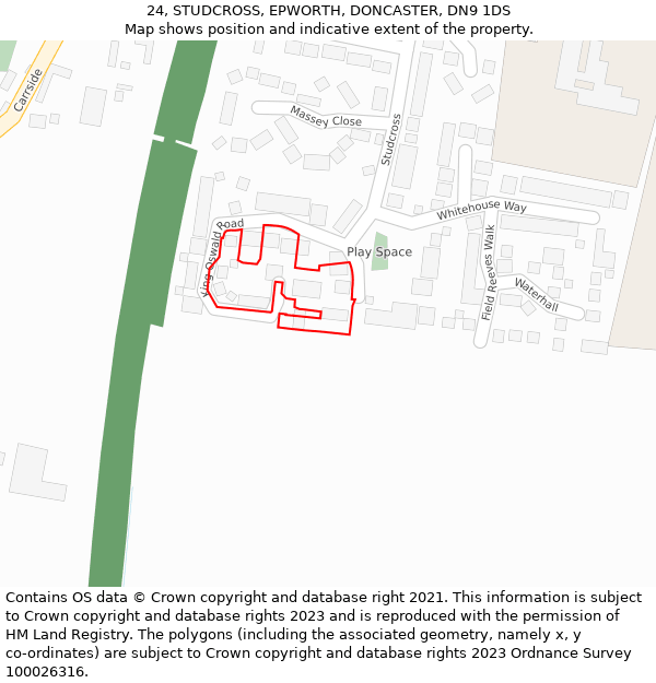 24, STUDCROSS, EPWORTH, DONCASTER, DN9 1DS: Location map and indicative extent of plot