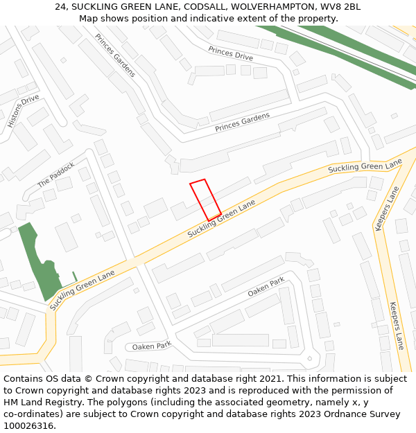24, SUCKLING GREEN LANE, CODSALL, WOLVERHAMPTON, WV8 2BL: Location map and indicative extent of plot