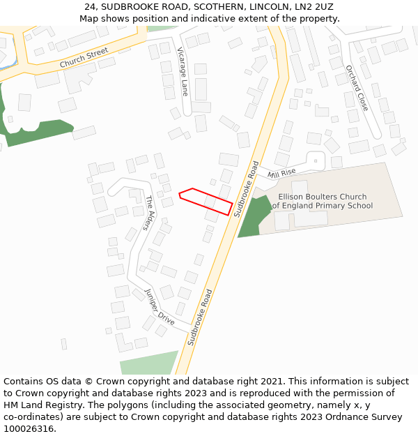 24, SUDBROOKE ROAD, SCOTHERN, LINCOLN, LN2 2UZ: Location map and indicative extent of plot