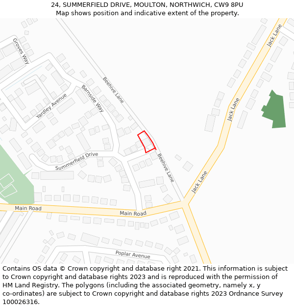 24, SUMMERFIELD DRIVE, MOULTON, NORTHWICH, CW9 8PU: Location map and indicative extent of plot