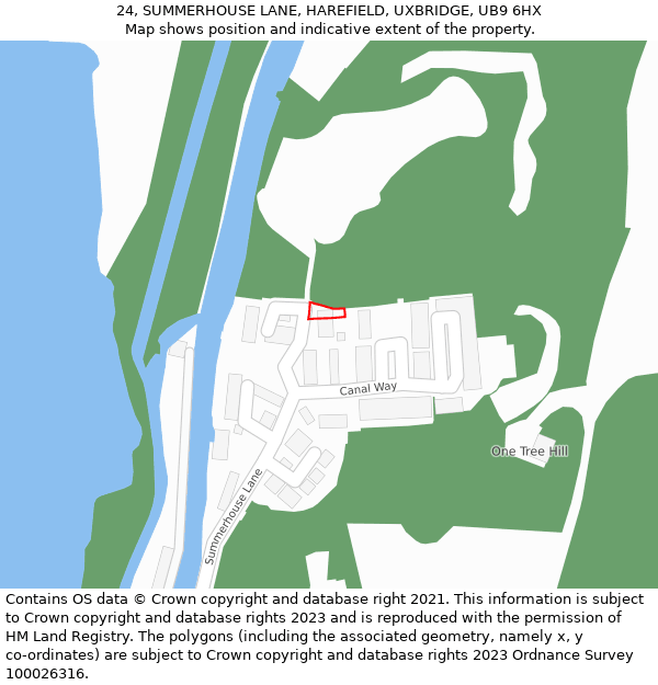 24, SUMMERHOUSE LANE, HAREFIELD, UXBRIDGE, UB9 6HX: Location map and indicative extent of plot