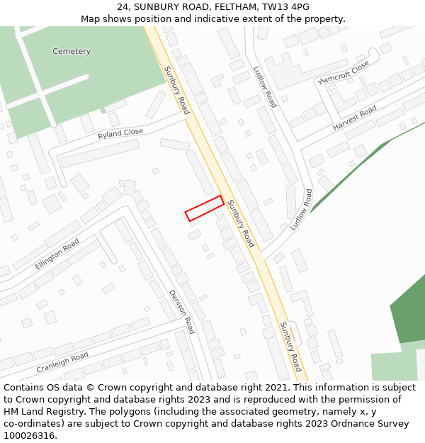 24, SUNBURY ROAD, FELTHAM, TW13 4PG: Location map and indicative extent of plot
